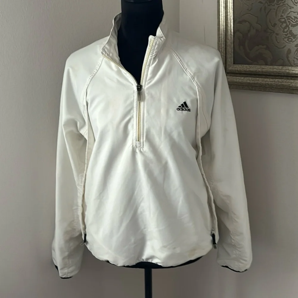 Adidas white 1/4 zip up light jacket‎ zip up pockets embroidered logo Sz M